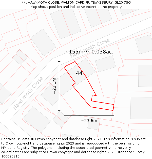 44, HAWKMOTH CLOSE, WALTON CARDIFF, TEWKESBURY, GL20 7SG: Plot and title map
