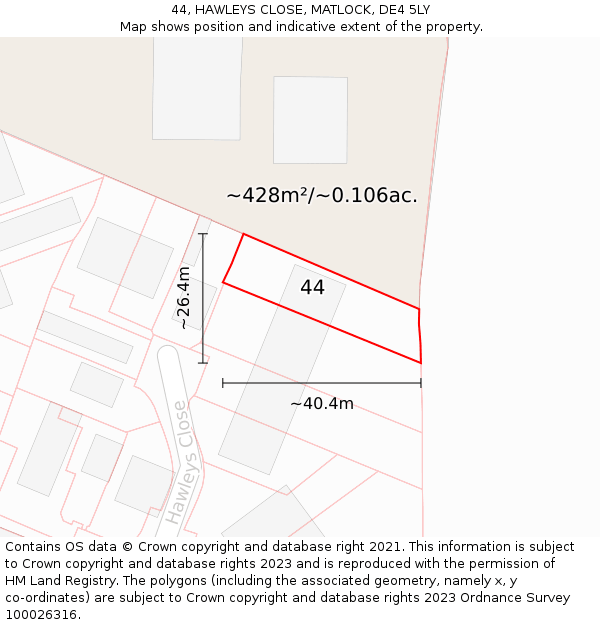 44, HAWLEYS CLOSE, MATLOCK, DE4 5LY: Plot and title map