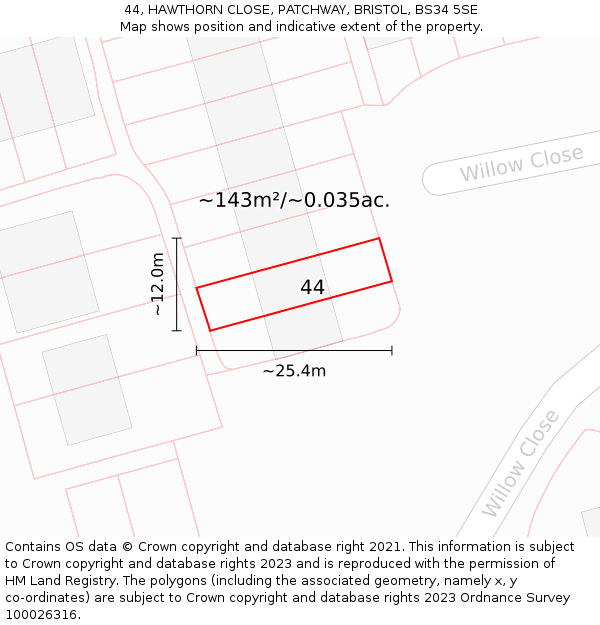 44, HAWTHORN CLOSE, PATCHWAY, BRISTOL, BS34 5SE: Plot and title map