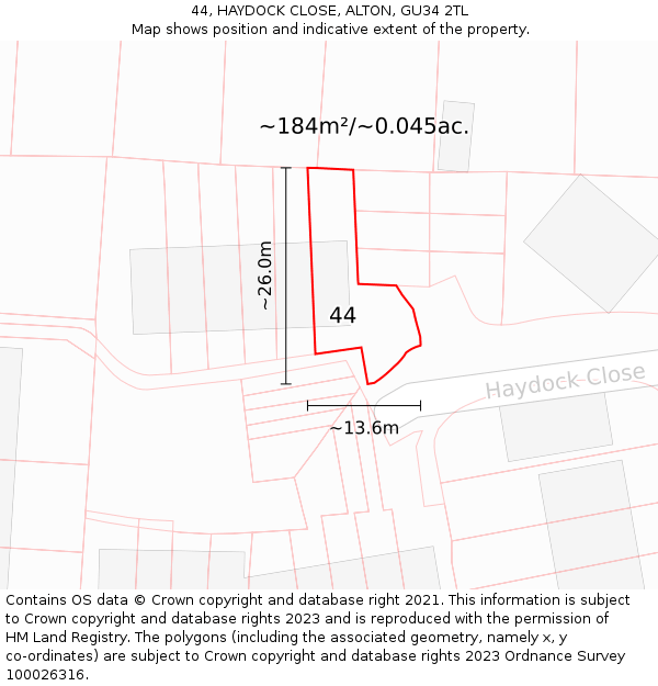 44, HAYDOCK CLOSE, ALTON, GU34 2TL: Plot and title map