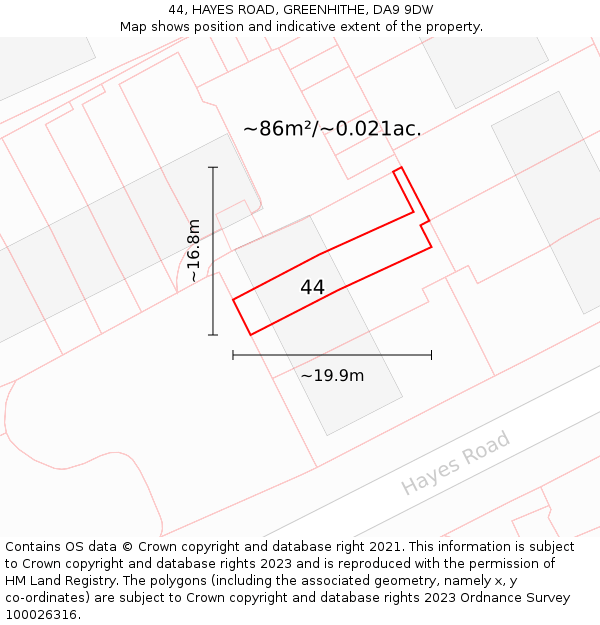 44, HAYES ROAD, GREENHITHE, DA9 9DW: Plot and title map