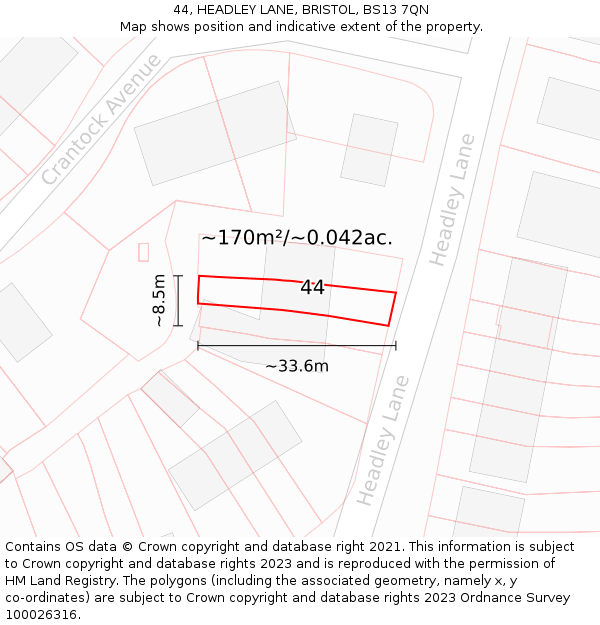 44, HEADLEY LANE, BRISTOL, BS13 7QN: Plot and title map