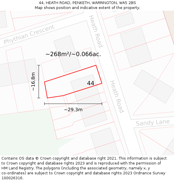 44, HEATH ROAD, PENKETH, WARRINGTON, WA5 2BS: Plot and title map