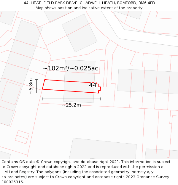 44, HEATHFIELD PARK DRIVE, CHADWELL HEATH, ROMFORD, RM6 4FB: Plot and title map