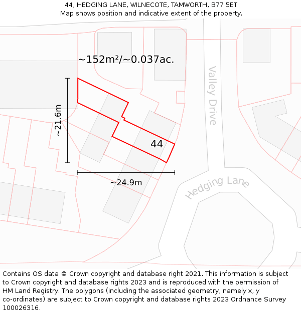 44, HEDGING LANE, WILNECOTE, TAMWORTH, B77 5ET: Plot and title map