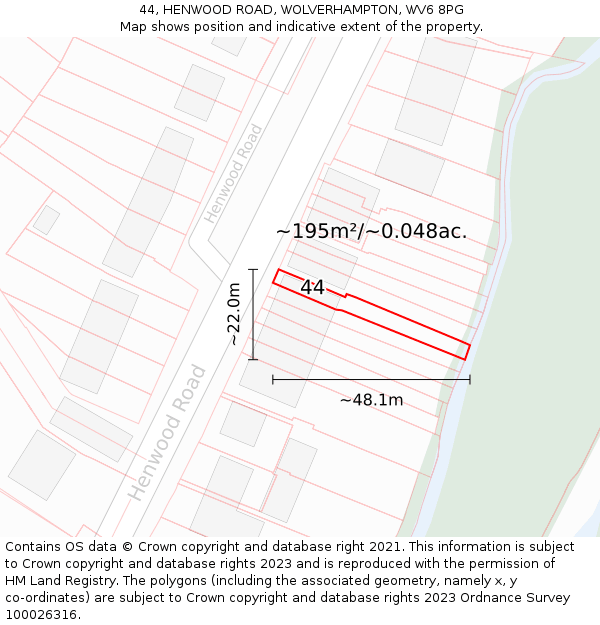 44, HENWOOD ROAD, WOLVERHAMPTON, WV6 8PG: Plot and title map