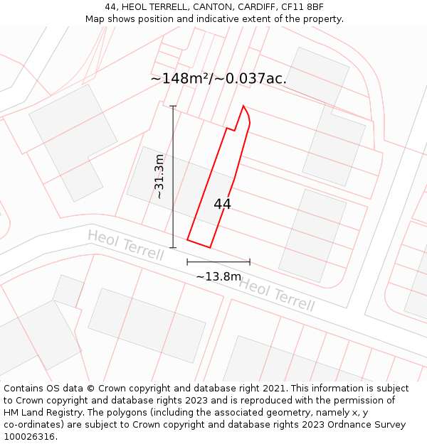 44, HEOL TERRELL, CANTON, CARDIFF, CF11 8BF: Plot and title map