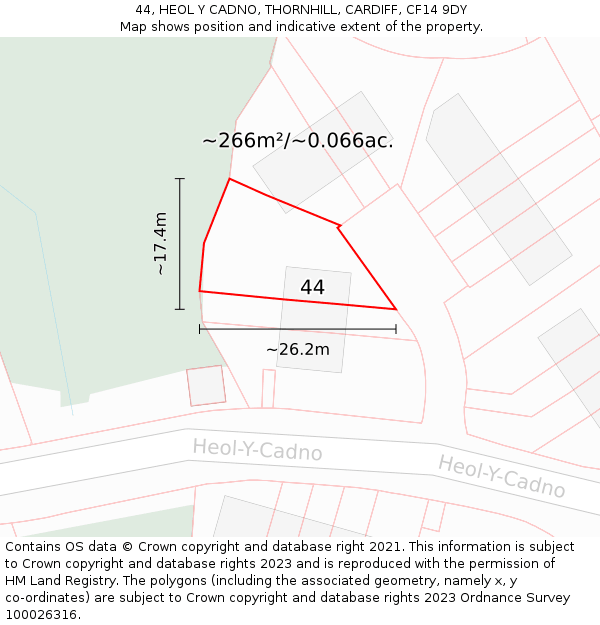 44, HEOL Y CADNO, THORNHILL, CARDIFF, CF14 9DY: Plot and title map