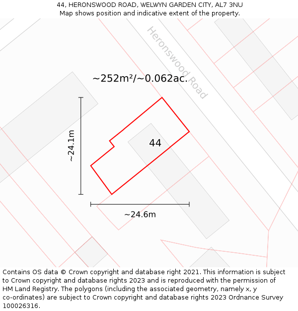 44, HERONSWOOD ROAD, WELWYN GARDEN CITY, AL7 3NU: Plot and title map