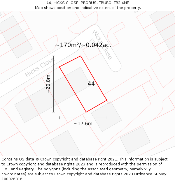 44, HICKS CLOSE, PROBUS, TRURO, TR2 4NE: Plot and title map