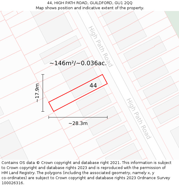 44, HIGH PATH ROAD, GUILDFORD, GU1 2QQ: Plot and title map
