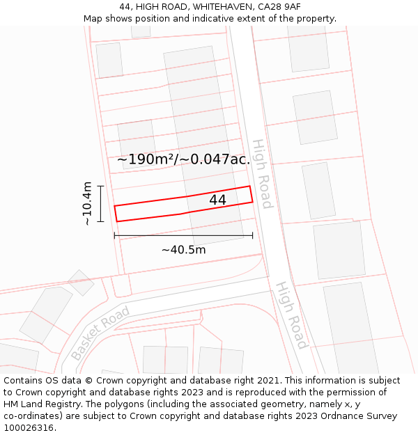 44, HIGH ROAD, WHITEHAVEN, CA28 9AF: Plot and title map