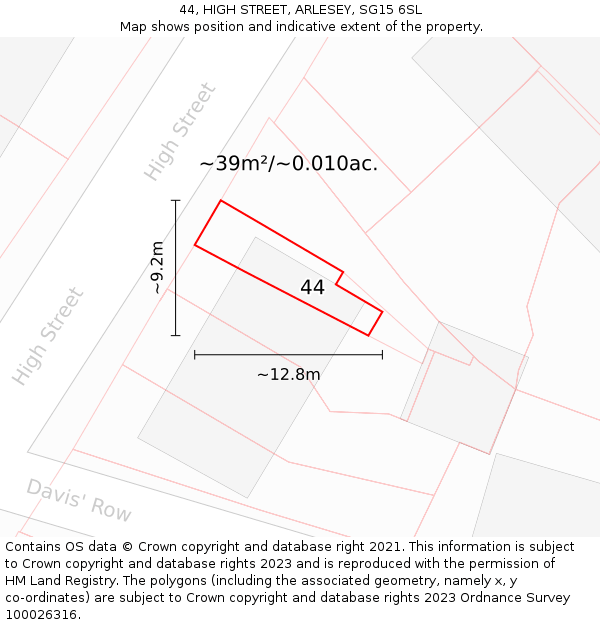 44, HIGH STREET, ARLESEY, SG15 6SL: Plot and title map