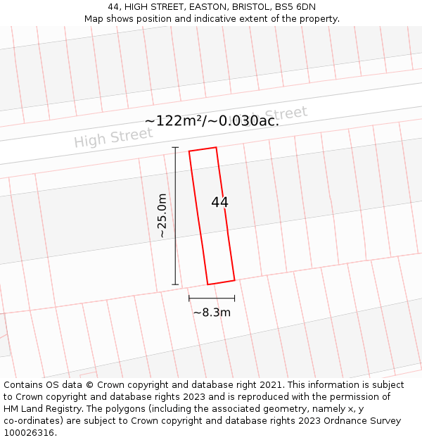 44, HIGH STREET, EASTON, BRISTOL, BS5 6DN: Plot and title map