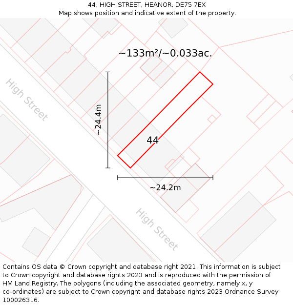 44, HIGH STREET, HEANOR, DE75 7EX: Plot and title map