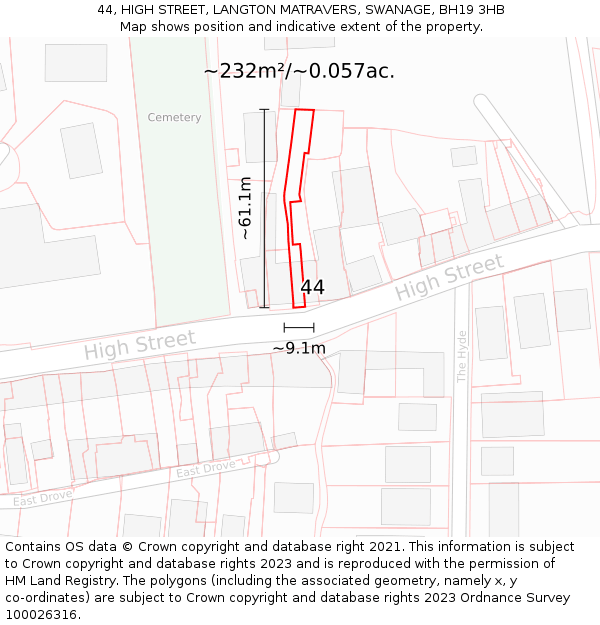44, HIGH STREET, LANGTON MATRAVERS, SWANAGE, BH19 3HB: Plot and title map