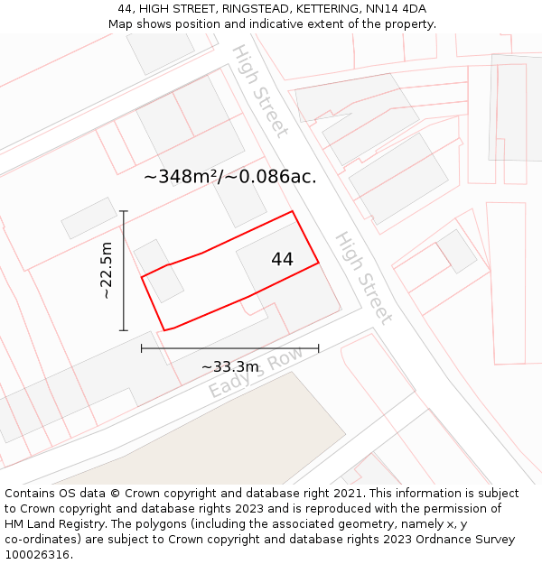 44, HIGH STREET, RINGSTEAD, KETTERING, NN14 4DA: Plot and title map