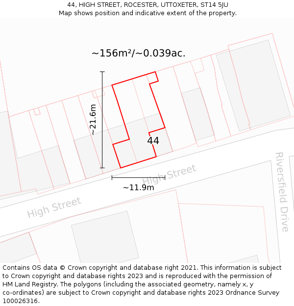 44, HIGH STREET, ROCESTER, UTTOXETER, ST14 5JU: Plot and title map