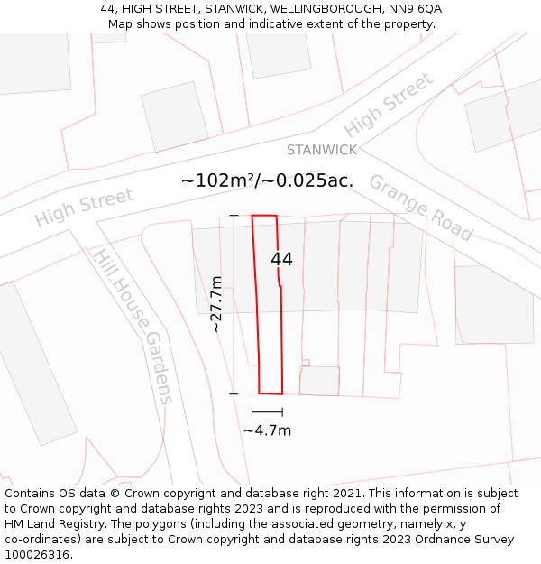 44, HIGH STREET, STANWICK, WELLINGBOROUGH, NN9 6QA: Plot and title map