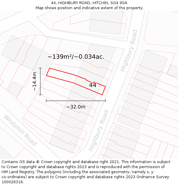 44, HIGHBURY ROAD, HITCHIN, SG4 9SA: Plot and title map