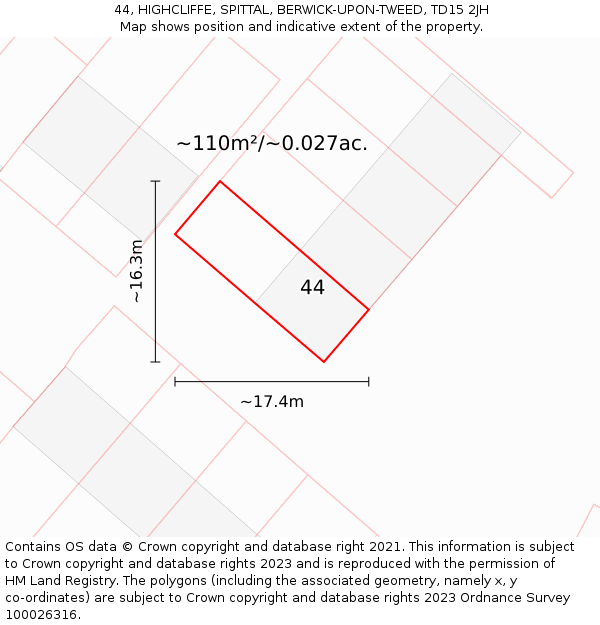 44, HIGHCLIFFE, SPITTAL, BERWICK-UPON-TWEED, TD15 2JH: Plot and title map