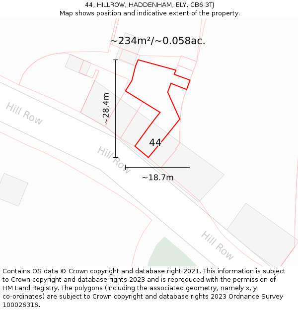 44, HILLROW, HADDENHAM, ELY, CB6 3TJ: Plot and title map