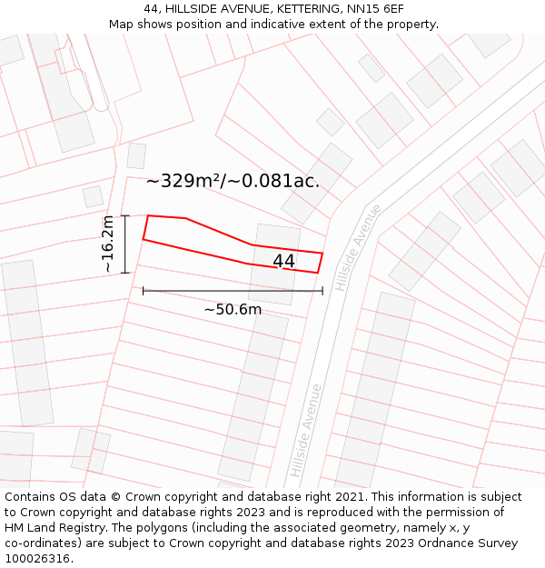 44, HILLSIDE AVENUE, KETTERING, NN15 6EF: Plot and title map