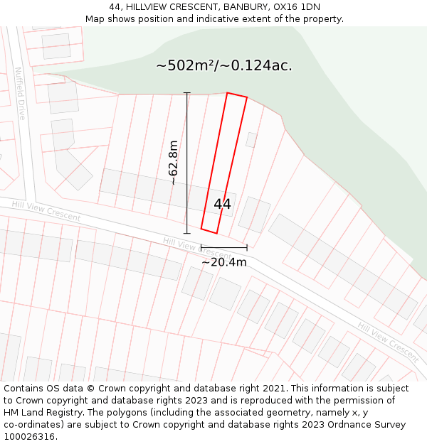 44, HILLVIEW CRESCENT, BANBURY, OX16 1DN: Plot and title map