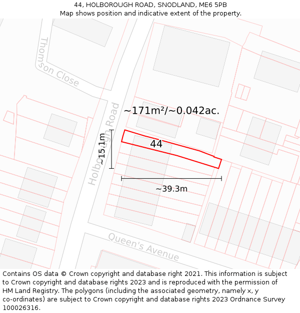 44, HOLBOROUGH ROAD, SNODLAND, ME6 5PB: Plot and title map