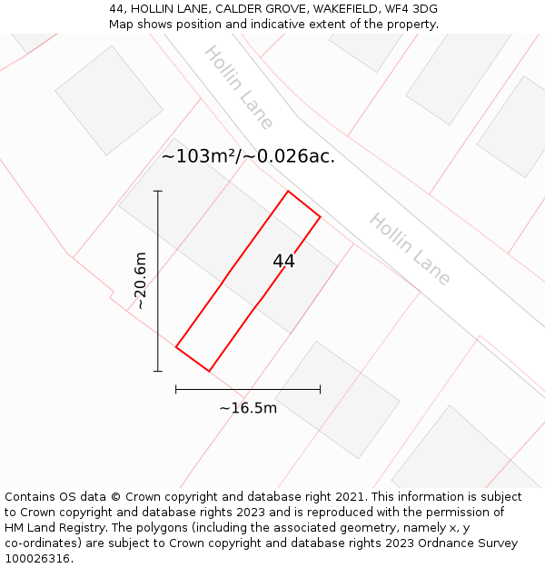 44, HOLLIN LANE, CALDER GROVE, WAKEFIELD, WF4 3DG: Plot and title map