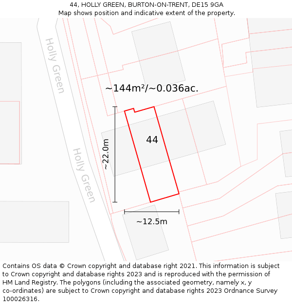44, HOLLY GREEN, BURTON-ON-TRENT, DE15 9GA: Plot and title map