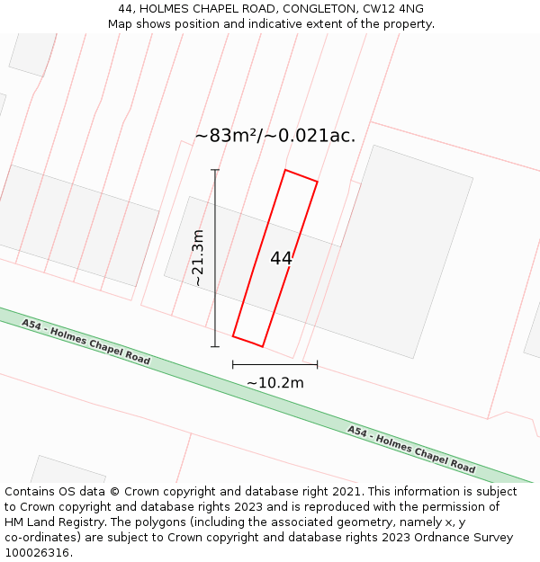 44, HOLMES CHAPEL ROAD, CONGLETON, CW12 4NG: Plot and title map