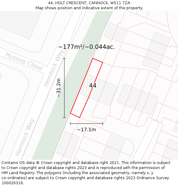 44, HOLT CRESCENT, CANNOCK, WS11 7ZA: Plot and title map