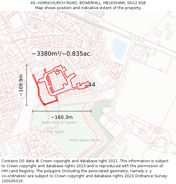 44, HORNCHURCH ROAD, BOWERHILL, MELKSHAM, SN12 6QE: Plot and title map