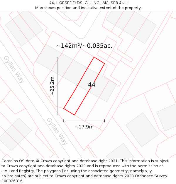 44, HORSEFIELDS, GILLINGHAM, SP8 4UH: Plot and title map