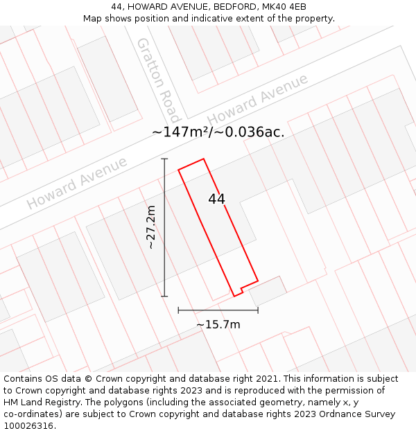 44, HOWARD AVENUE, BEDFORD, MK40 4EB: Plot and title map