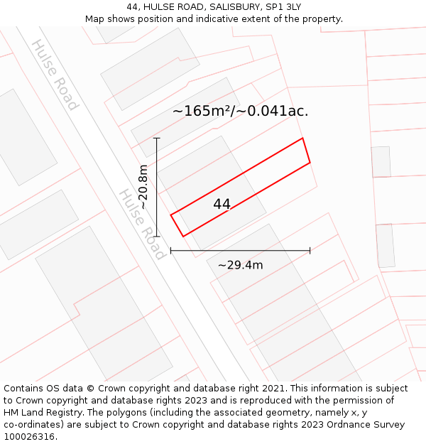 44, HULSE ROAD, SALISBURY, SP1 3LY: Plot and title map