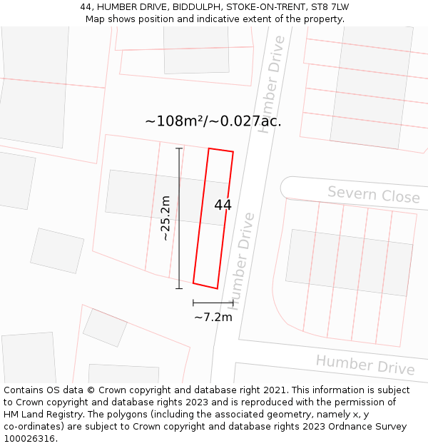 44, HUMBER DRIVE, BIDDULPH, STOKE-ON-TRENT, ST8 7LW: Plot and title map