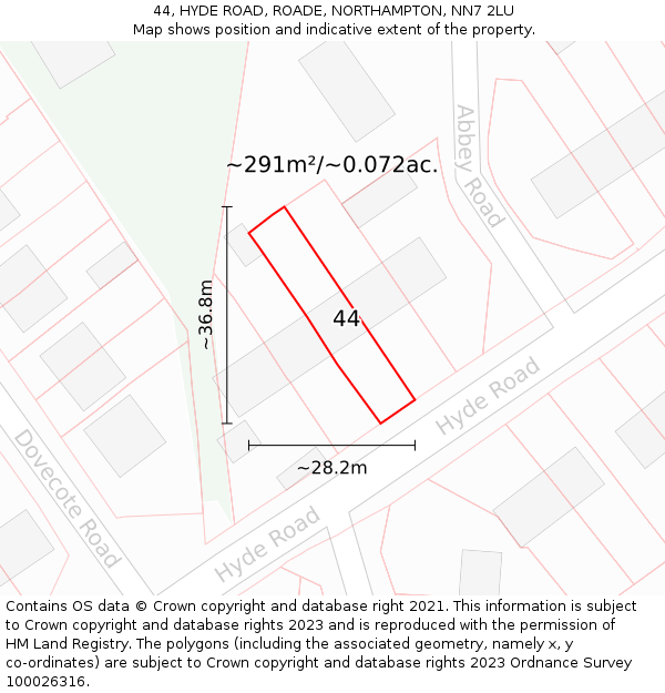 44, HYDE ROAD, ROADE, NORTHAMPTON, NN7 2LU: Plot and title map