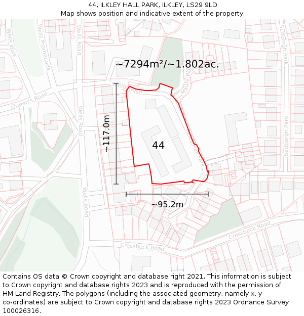 44, ILKLEY HALL PARK, ILKLEY, LS29 9LD: Plot and title map