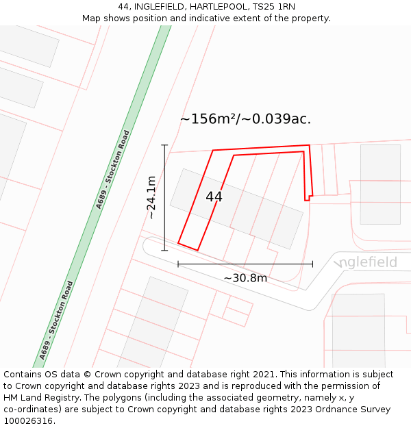 44, INGLEFIELD, HARTLEPOOL, TS25 1RN: Plot and title map