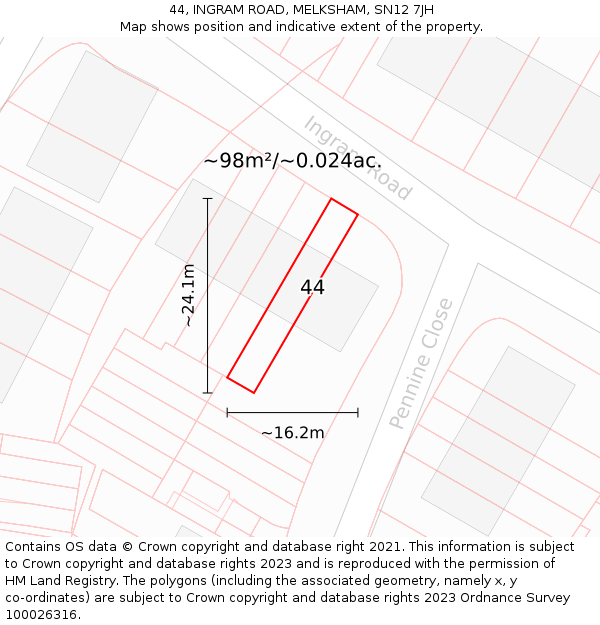 44, INGRAM ROAD, MELKSHAM, SN12 7JH: Plot and title map