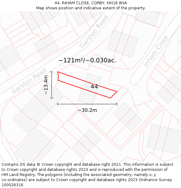 44, INHAM CLOSE, CORBY, NN18 8NA: Plot and title map