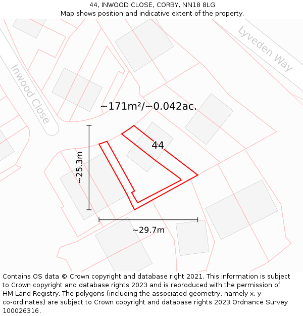 44, INWOOD CLOSE, CORBY, NN18 8LG: Plot and title map