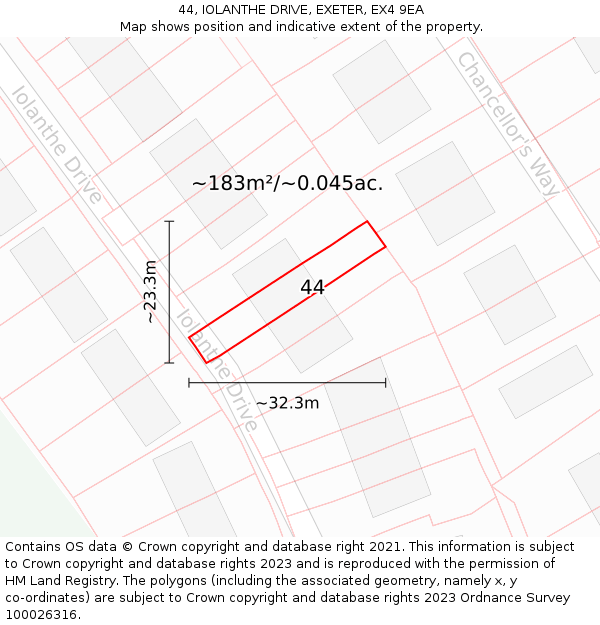 44, IOLANTHE DRIVE, EXETER, EX4 9EA: Plot and title map