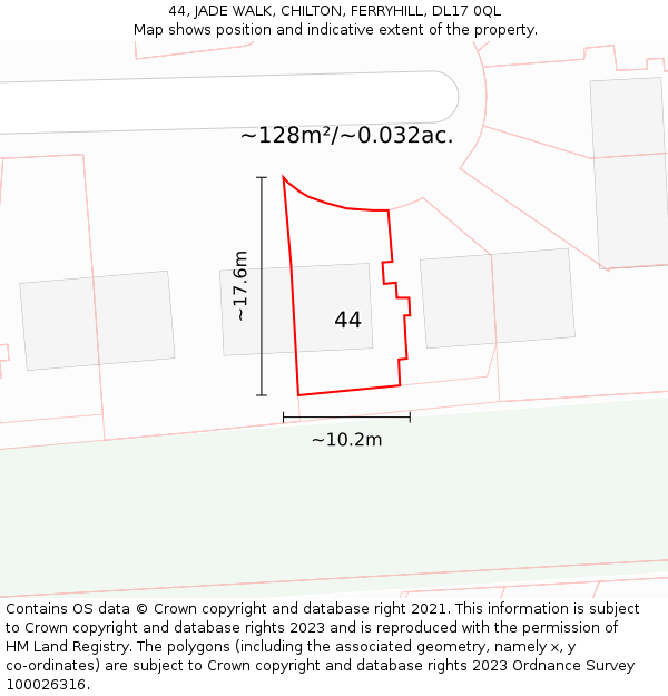 44, JADE WALK, CHILTON, FERRYHILL, DL17 0QL: Plot and title map