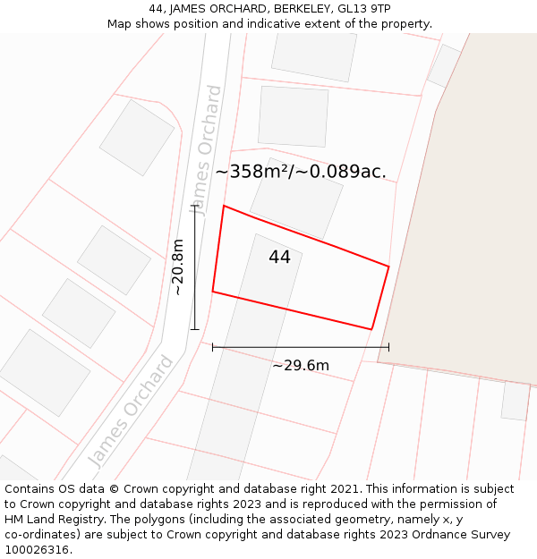44, JAMES ORCHARD, BERKELEY, GL13 9TP: Plot and title map