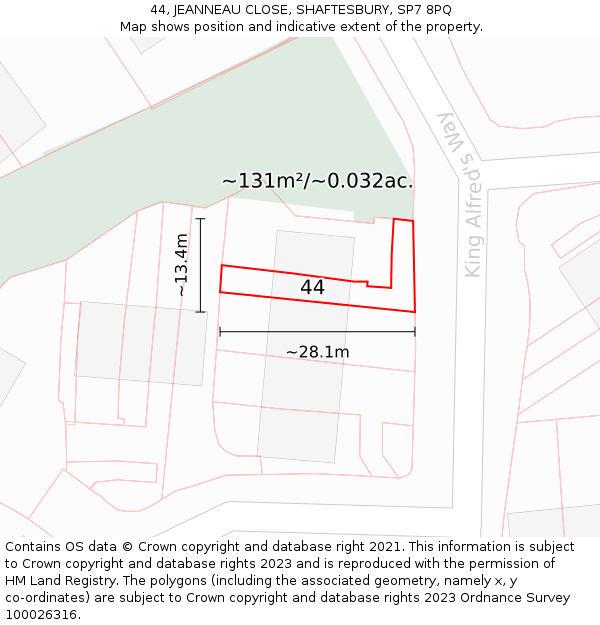 44, JEANNEAU CLOSE, SHAFTESBURY, SP7 8PQ: Plot and title map