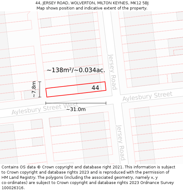 44, JERSEY ROAD, WOLVERTON, MILTON KEYNES, MK12 5BJ: Plot and title map