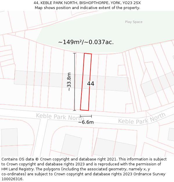 44, KEBLE PARK NORTH, BISHOPTHORPE, YORK, YO23 2SX: Plot and title map
